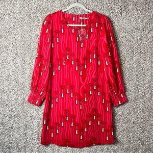 Esqualo Dress Women’s 8 Red and Pink Lipstick Print Long Sheer Sleeve NWT